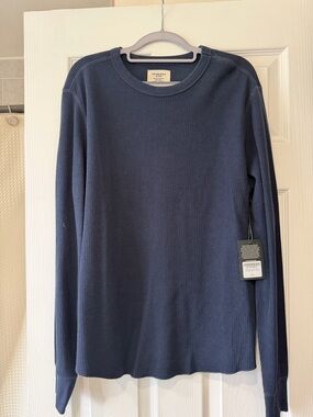 Buck Mason Navy Thermal Long Sleeve Crewneck Top in Medium